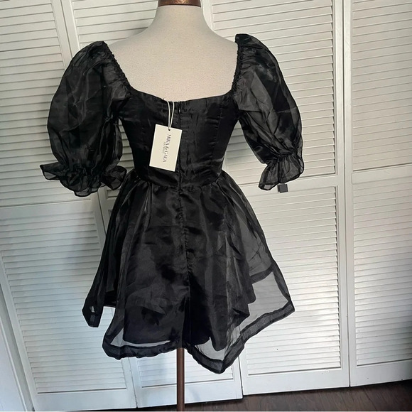 MIKA & GALA I’VE GOT SUNSHINE PUFF SLEEVE MINI DRESS BLACK Medium new - Picture 6 of 12